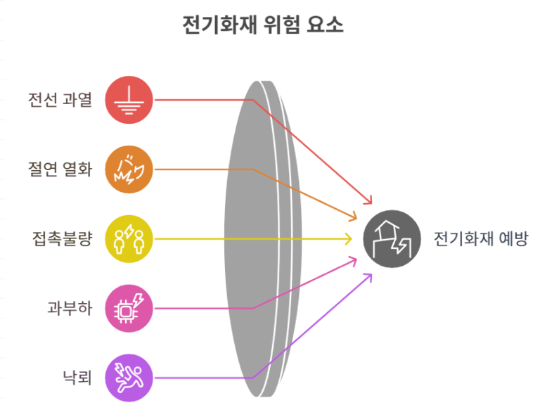 전기화재는 통상 생활공간, 상업시설, 산업현장에서 매우 빈번하며 대형화될 수 있으므로 예방 중심의 설계・시공・점검 체계가 핵심이다. 법령과 기술기준에 따른 소방시설 설치와 함께 화재감지 및 차단 기술의 적극 도입이 요구된다.