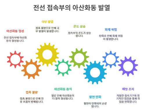 아산화동(Cu₂O)은 전선 접속부의 접촉 불량 시 생성되며, 온도 상승에 따라 전기저항이 급격히 감소합니다. 이로 인해 해당 부위에 전류가 집중되어 발열이 증가하고, 절연 피복이 탄화되어 화재로 이어질 수 있습니다.