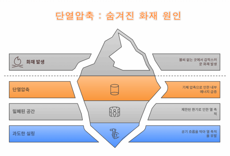 현장에서 화재를 겪다 보면, 이상하게도 불씨가 없는 곳에서 갑자기 불이 붙는 경우가 있습니다. "아무것도 없는데 왜 여기가 탔지?"라는 의문, 혹시 들어보셨나요? 이럴 때 종종 단열압축이 주요 원인으로 등장합니다.
